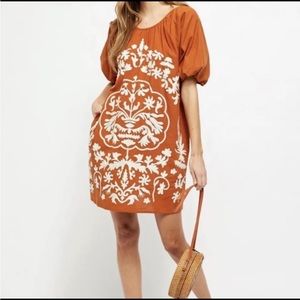 Free People Orange and White Embroidered Dress